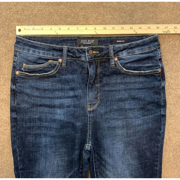Judy Blue Jeans Womens 13/31 Mid Rise Skinny Raw Hem Dark Wash Stretch Y2K Denim - Picture 4 of 9
